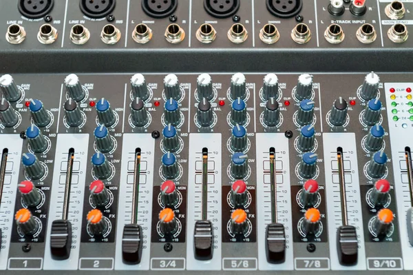 Close Sound Mixing Console Details Sound Engineer Room — Stock Photo, Image