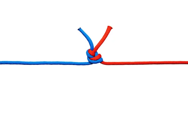 Two Red Blue Cords Connected Knot Cord Isolated White Background — Stock Photo, Image