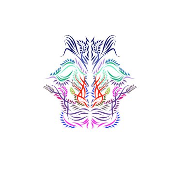 Soyut kaplan, insan ve tavus kuşlarının vektör çizimi. Modern vektör çizimi, modern illüstrasyon, şablon, dövme, kına, dekorasyon için vektör çizimi