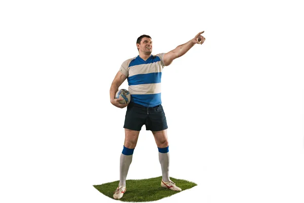 The silhouette of one caucasian rugby man player isolated on white background — Stock Photo, Image