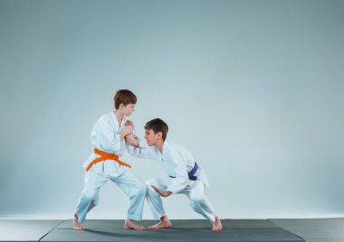 Dövüş sanatları okulu Aikido eğitimi, kavga iki ediyorsunuz. Sağlıklı yaşam ve spor kavramı