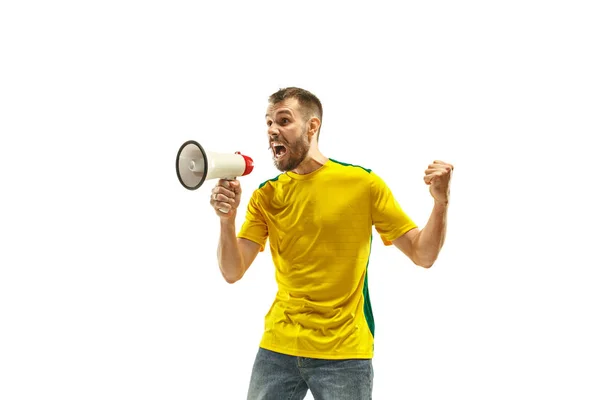 Abanico brasileño celebrando sobre fondo blanco — Foto de Stock