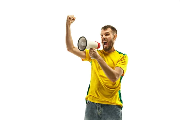 Abanico brasileño celebrando sobre fondo blanco — Foto de Stock
