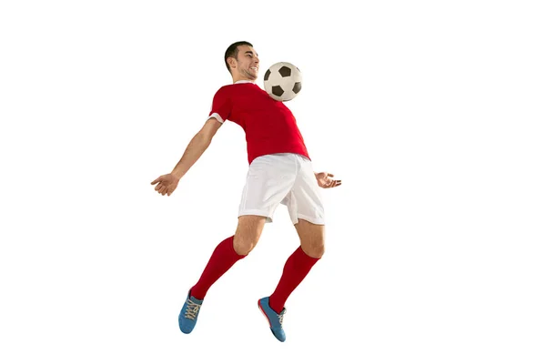 Professionele voetbal voetbal speler geïsoleerd witte achtergrond — Stockfoto