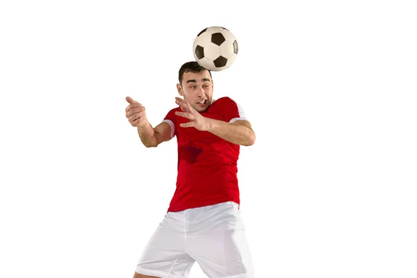 Piłkarski piłka nożna gracza na białym tle — Zdjęcie stockowe