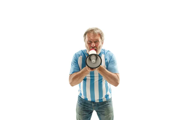 Аргентинський футбол вентилятора святкування на білому тлі — стокове фото
