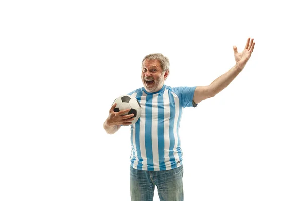 El hincha argentino de fútbol celebrando sobre fondo blanco — Foto de Stock