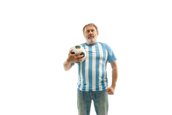 El hincha argentino de fútbol celebrando sobre fondo blanco — Foto de Stock