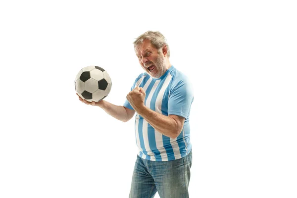 El hincha argentino de fútbol celebrando sobre fondo blanco — Foto de Stock