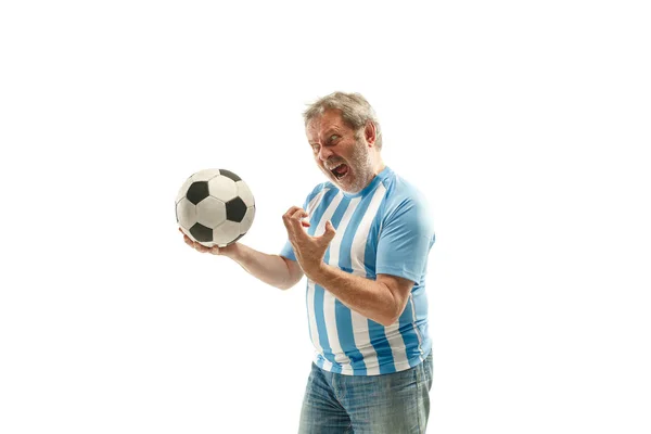 El hincha argentino de fútbol celebrando sobre fondo blanco — Foto de Stock