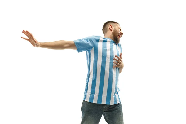 De ongelukkig en triest Argentijnse ventilator op witte achtergrond — Stockfoto