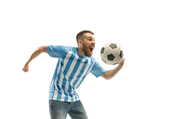Beyaz arka plan üzerinde kutluyor Arjantinli futbol fan — Stok fotoğraf