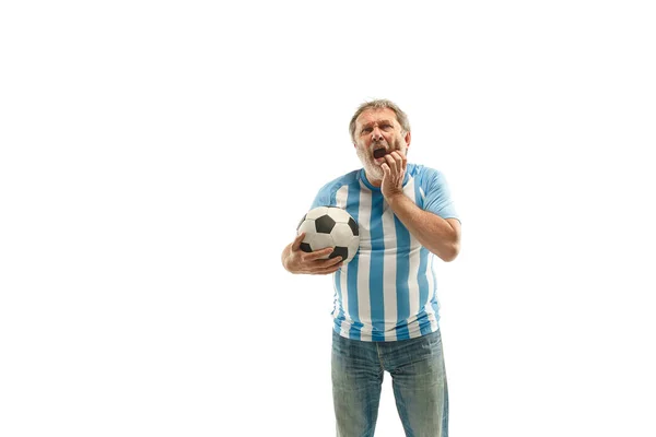 Der unglückliche und traurige argentinische Fan auf weißem Hintergrund — Stockfoto