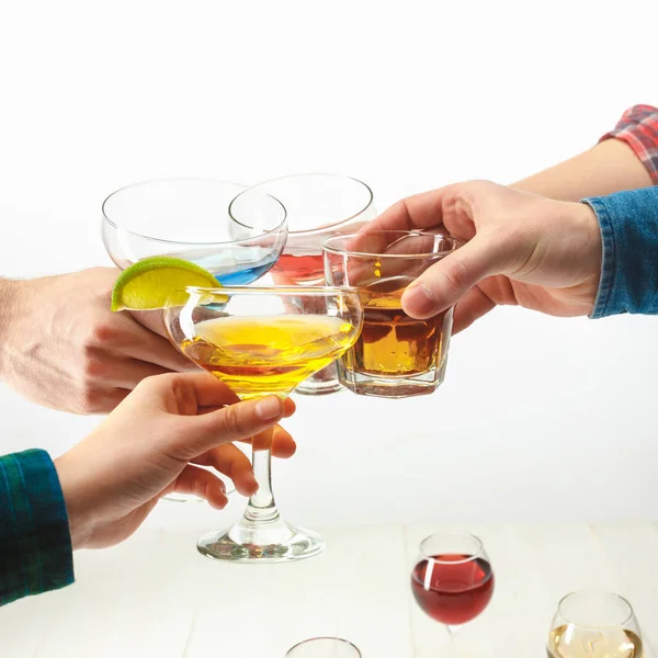 The male and female hands with exotic cocktails — Stock Photo, Image
