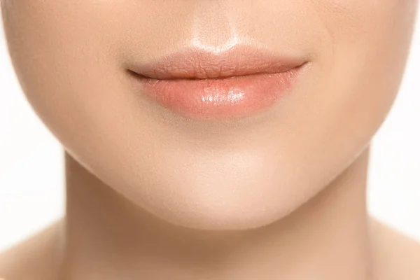 Bibir yang sempurna. Mulut Gadis Seksi Menutup. Kecantikan wanita muda Senyum. Pompa alami penuh bibir . — Stok Foto