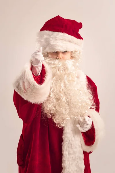 Chica Feliz Disfrazada Santa Claus Estudio Pequeña Modelo Caucásica Adolescente —  Fotos de Stock