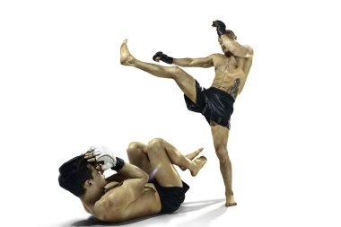 Beyaz stüdyo arka plan üzerinde iki profesyonel boksör boks izole