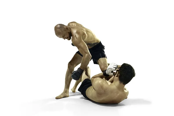 两个职业拳击手拳击分离在白色演播室背景 — 图库照片