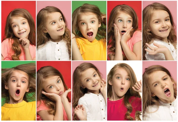 The collage of different human facial expressions, emotions and feelings of young teen girl.