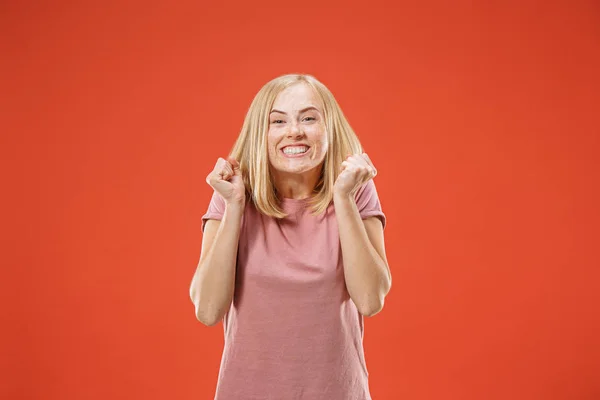 Winnende succes vrouw gelukkig extatische vieren wordt een winnaar. Dynamische energetische afbeelding van vrouwelijke model — Stockfoto