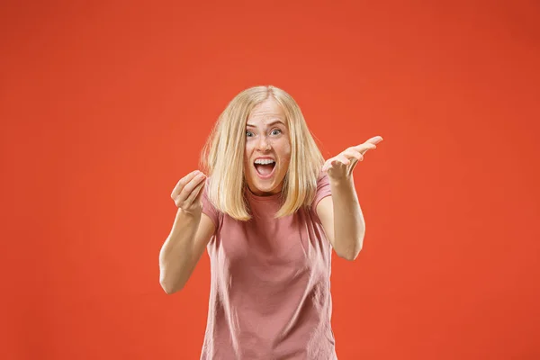 Portrét překvapen křičící ženy — Stock fotografie