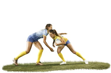 Beyaz artalanları izole genç kadın rugby oyuncuları