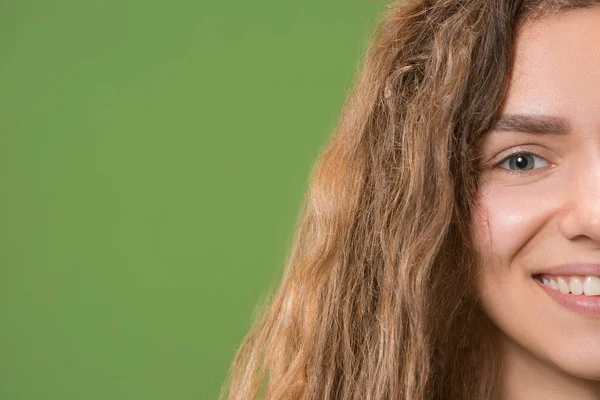 The close up eye on face of young beautiful caucasian girl — Stock Photo, Image