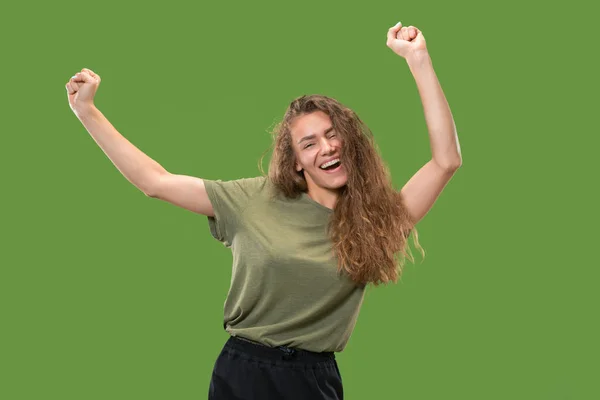 Ganar éxito mujer feliz éxtasis celebrando ser un ganador. Imagen energética dinámica del modelo femenino —  Fotos de Stock