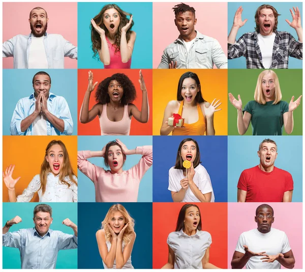 Şaşırmış insanların kolajı.