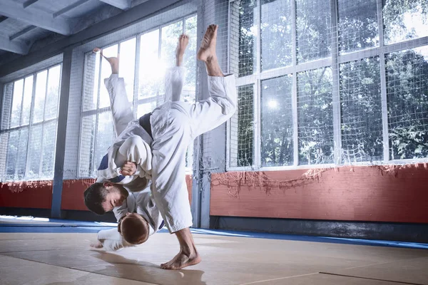 Dövüş sanatları Dövüş Kulübü pratik teknik beceri gösterilen iki judo savaşçıları — Stok fotoğraf