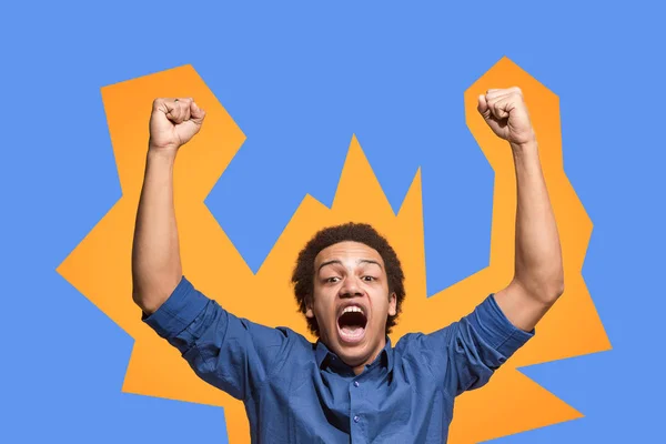 Winning success man happy ecstatic celebrating being a winner. Dynamic energetic image of male model — Stock Photo, Image