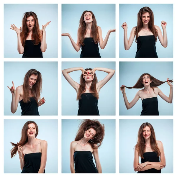 Σύνολο νέων Γυναικεία πορτρέτα με διαφορετικό συναισθήματα χαρούμενος — Φωτογραφία Αρχείου