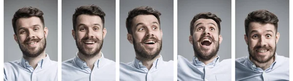 Conjunto de jovens retratos de homens com diferentes emoções felizes — Fotografia de Stock