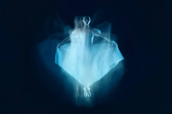 Photo as art - a sensual and emotional dance of beautiful ballerina through the veil — Stock Photo, Image