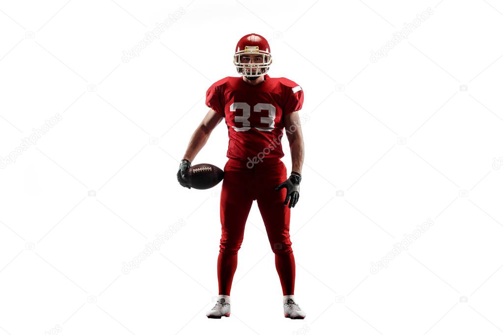 one american football player man studio isolated on white background