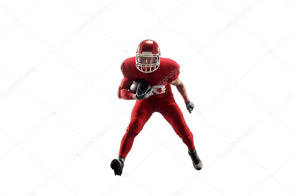 one american football player man studio isolated on white background