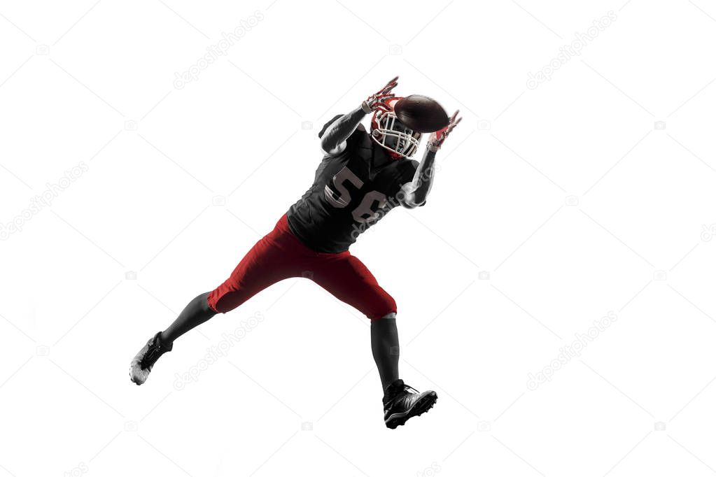 one american football player man studio isolated on white background