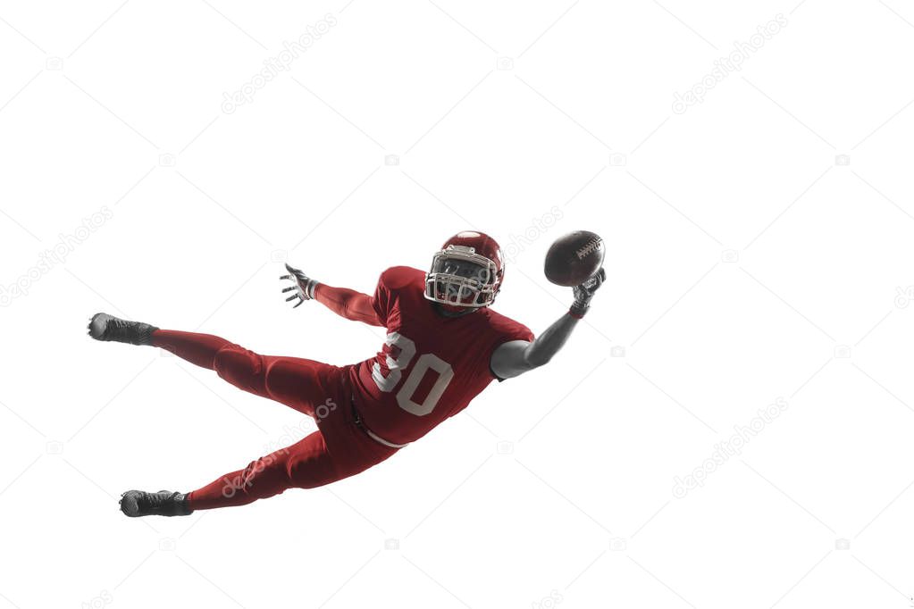 one american football player man studio isolated on white background