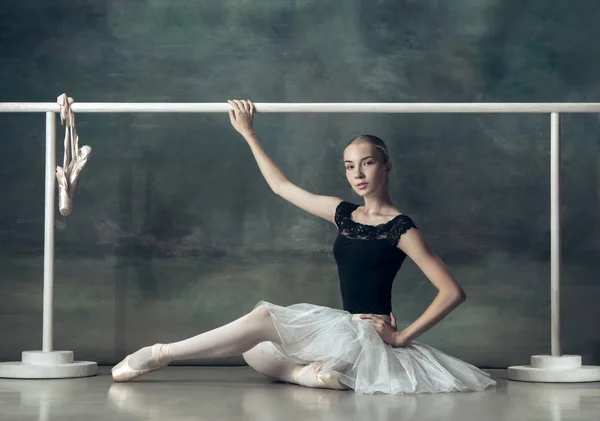 Классическая балерина позирует в балетном баре — стоковое фото