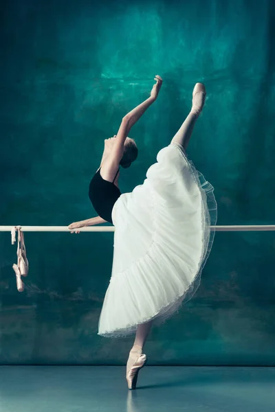 Balerina klasik berpose di balet barre — Stok Foto