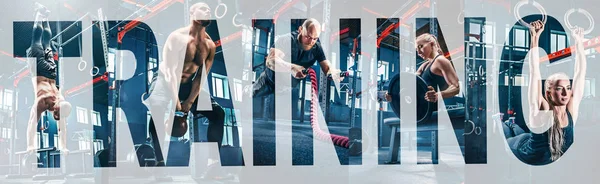 Collage om övningar i gymmet fitness. — Stockfoto