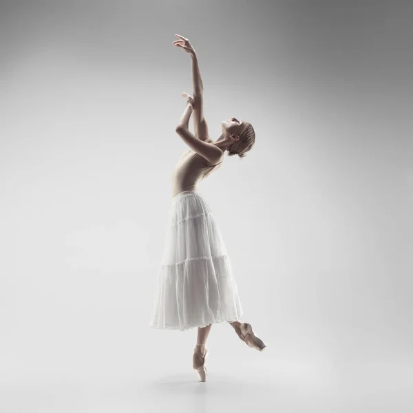 Bailarina. Joven bailarina de ballet femenina elegante bailando en el estudio. Belleza del ballet clásico . —  Fotos de Stock