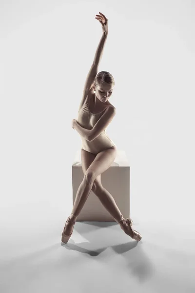 Балерина. Молодая грациозная балетная танцовщица танцует в студии. Красота классического балета . — стоковое фото