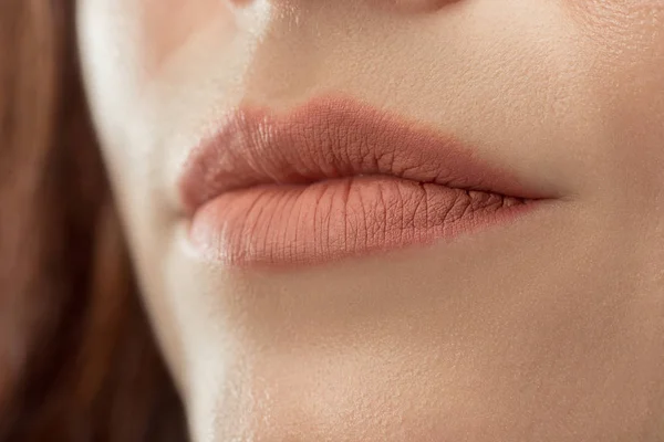Perfecte lippen. Sexy meisje mond close-up. Schoonheid jonge vrouw glimlach. — Stockfoto