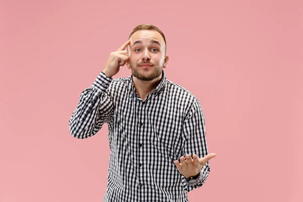 Beautiful male half-length portrait isolated on pink studio backgroud. — Stock Photo, Image