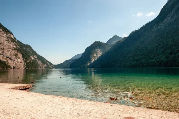 Stunning deep green waters of Konigssee, known as Germany deepest and cleanest lake — Stock Photo, Image