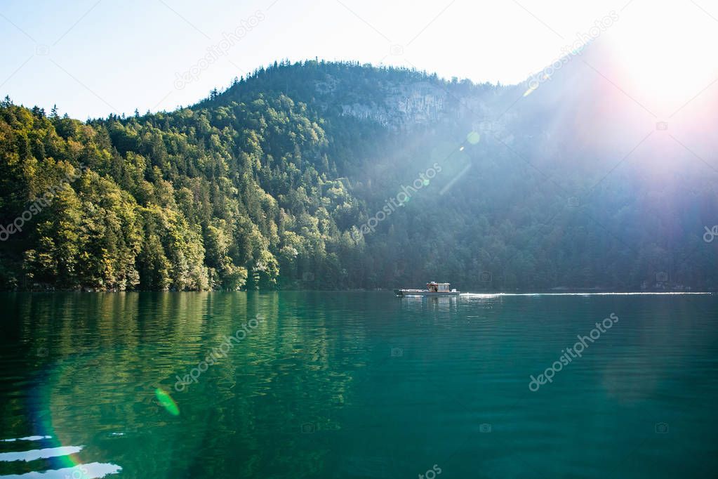 Stunning deep green waters of Konigssee, known as Germany deepest and cleanest lake