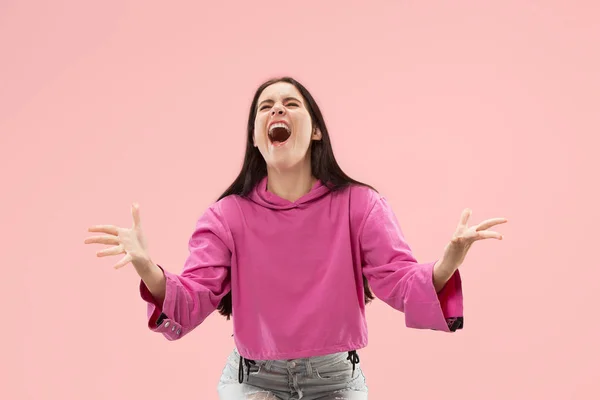 Ganhar mulher de sucesso feliz extático celebrando ser um vencedor. Imagem energética dinâmica do modelo feminino — Fotografia de Stock