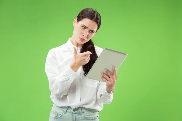 Businesswoman with laptop. Love to computer concept. — Stock Photo, Image