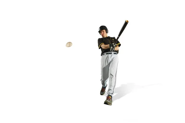 Ένας παίκτης του μπέιζμπολ Καυκάσιος άνθρωπος παίζει στο studio — Φωτογραφία Αρχείου
